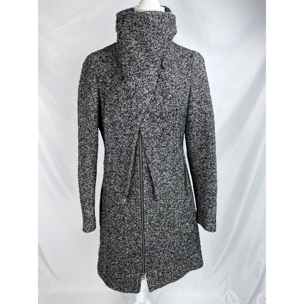 Soia & Kyo Coat Women Large Black Tweed Zip Up Funnel Neck Wool Blend‎ Winter